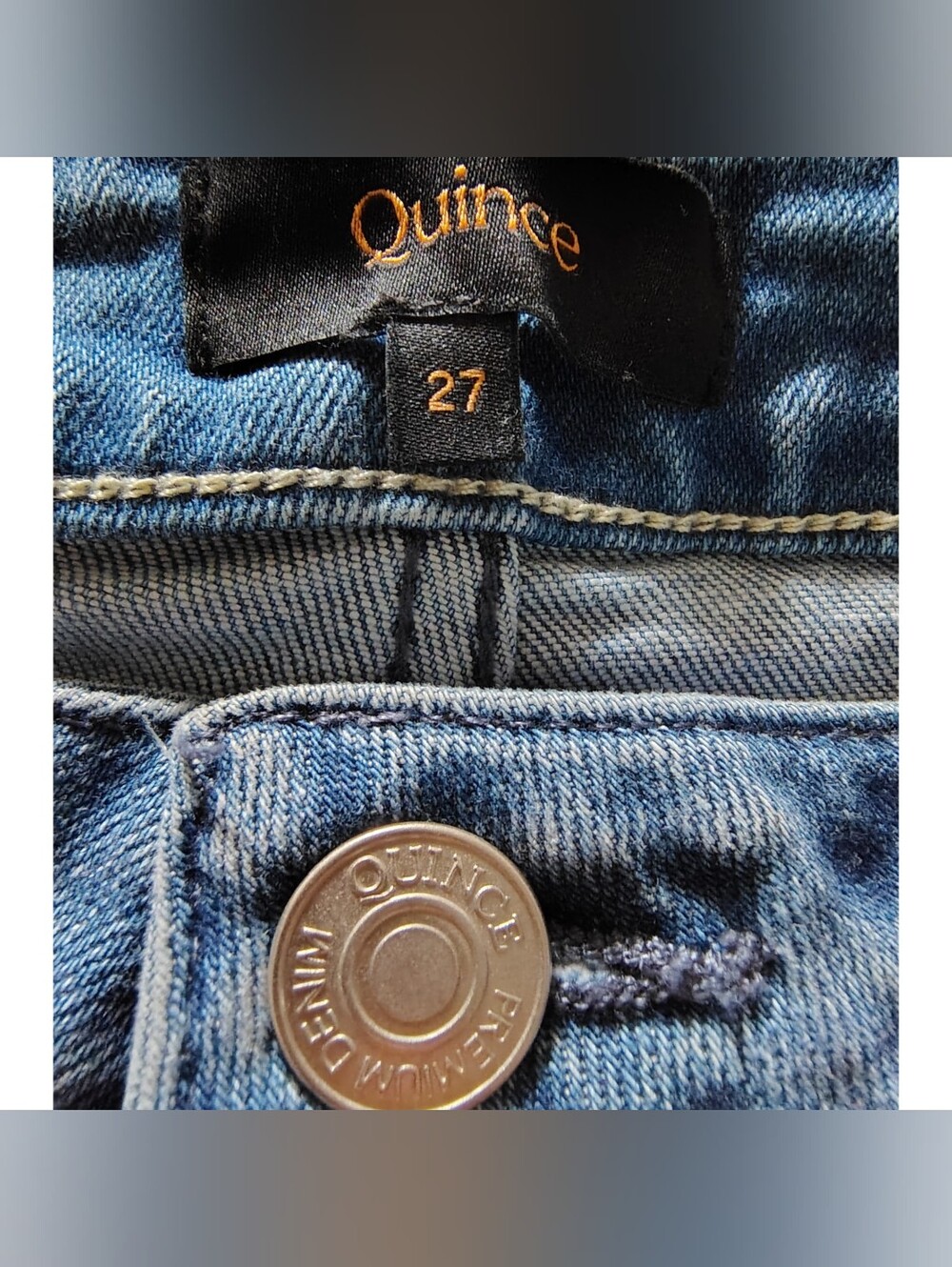 Quince Stretch Mid Rise Slim Straight Jeans Women's 27 Medium Wash Minimalist - Picture 8 of 14